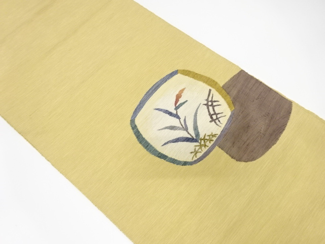 JAPANESE NAGOYA OBI / TSUMUGI / WOVEN ABSTRACT FLORAL PLANTS